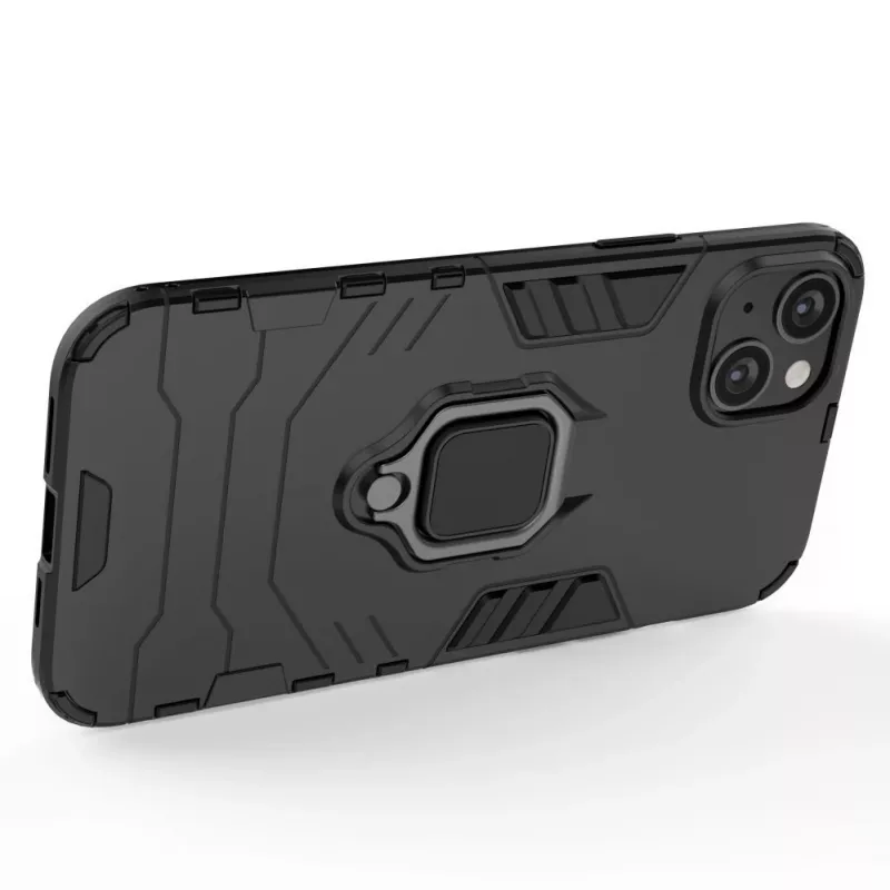 Hurtel Cover Ring Armor per iPhone 14 Plus, cover corazzata con supporto magnetico, anello, nera