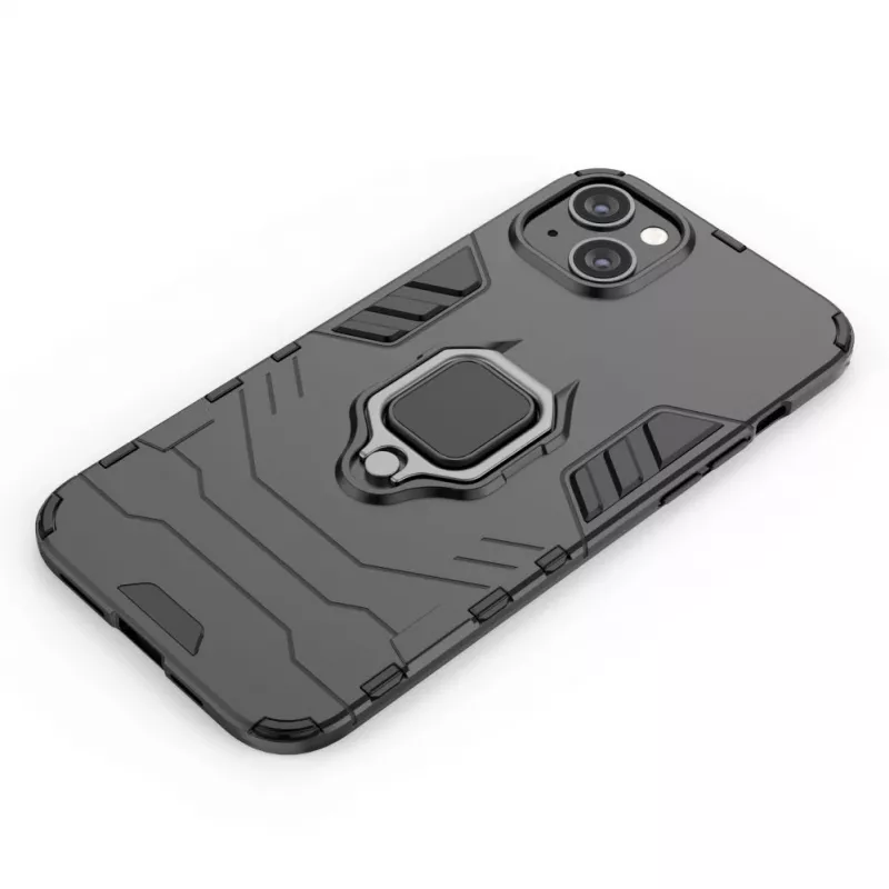 Hurtel Cover Ring Armor per iPhone 14 Plus, cover corazzata con supporto magnetico, anello, nera