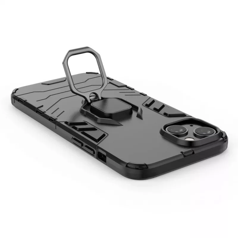 Hurtel Cover Ring Armor per iPhone 14 Plus, cover corazzata con supporto magnetico, anello, nera