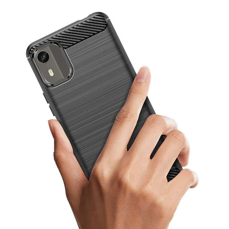 Custodia in silicone carbonio Hurtel per Nokia C12 / C12 Pro / C12 Plus - nera