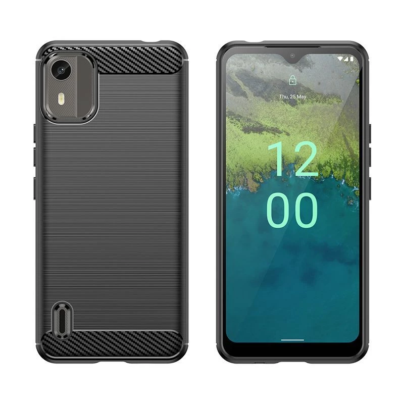 Custodia in silicone carbonio Hurtel per Nokia C12 / C12 Pro / C12 Plus - nera