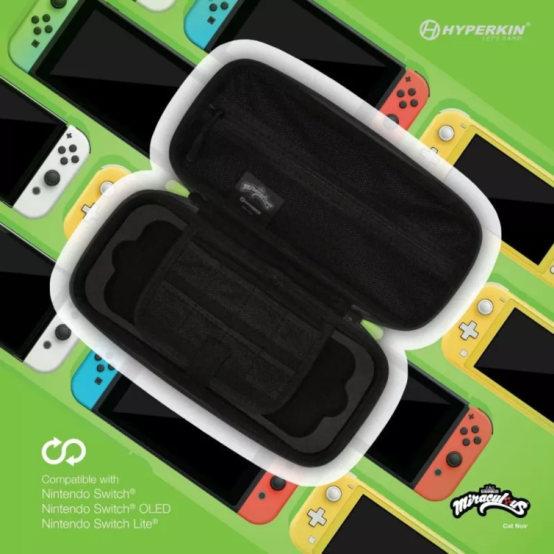 Hyperkin M07541-MTCN Custodia rigida, verde, multicolore, PEVA, per Nintendo Switch Lite, antiurto, idrorepellente, borsa