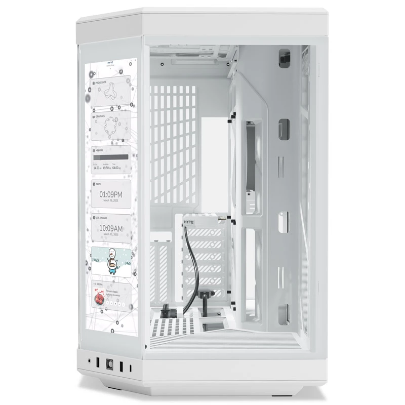 HYTE Y70 Touch case mid-tower, bianco, touchscreen LCD da 14,1 pollici, vetro temperato, E-ATX/ATX/mATX/Mini-ITX