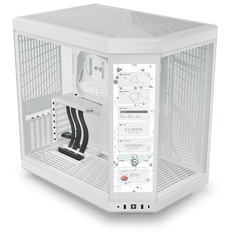 HYTE Y70 Touch case mid-tower, bianco, touchscreen LCD da 14,1 pollici, vetro temperato, E-ATX/ATX/mATX/Mini-ITX