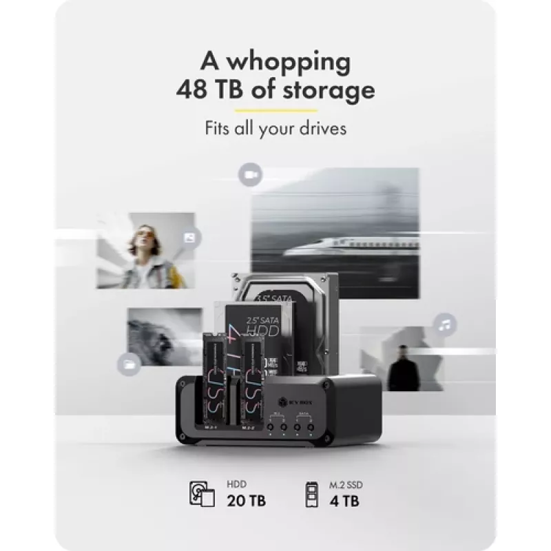 Icy Box Club Case 2925 Docking station 4 vani – 2x M.2 NVMe e 2x 2.5/3.5 SATA HDD/SSD, USB 3.2 Gen 2 (10 Gbps)