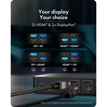 ICY BOX Heart Dock 2255 docking station 11-in-1, DisplayLink DL-6950, 2x HDMI/DP 4K@60Hz, 96W Power Delivery, LAN Gigabit, USB-C/A 10Gbps