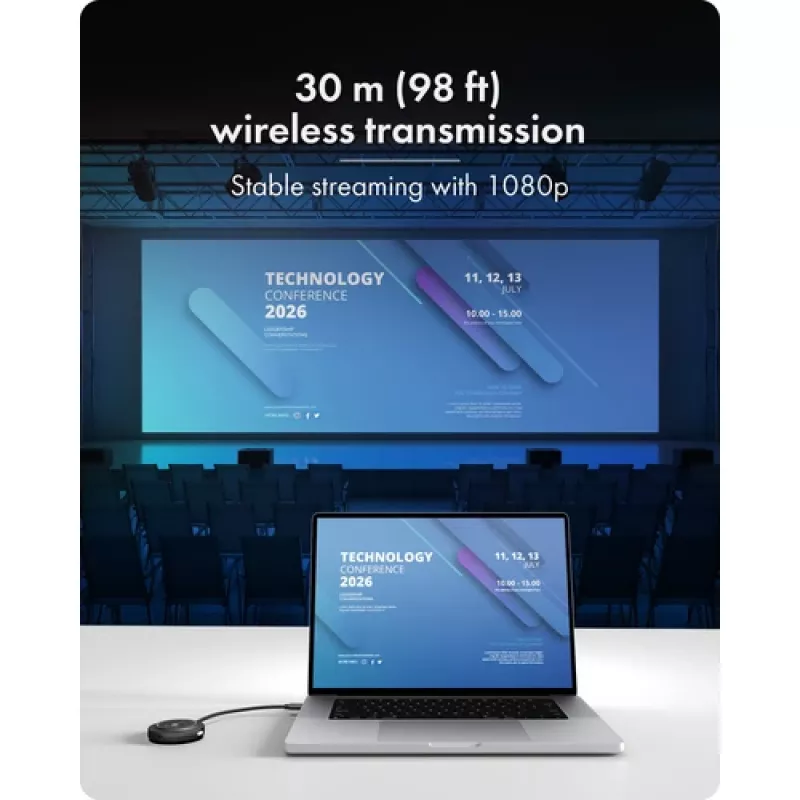 Icy Box IB-WL101 Kit extender HDMI wireless - trasmettitore e ricevitore USB-C a HDMI, Full HD 1080p, portata 30m, Nero