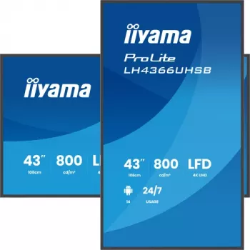 IIYAMA LH4366UHSB-B1AG display digital signage 43 pollici 4K UHD, pannello VA, 500 cd/m², funzionamento 24/7, Android 9.0, Wi-Fi, 2x altoparlanti 10W