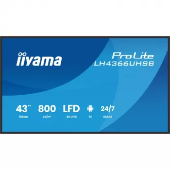 IIYAMA LH4366UHSB-B1AG display digital signage 43 pollici 4K UHD, pannello VA, 500 cd/m², funzionamento 24/7, Android 9.0, Wi-Fi, 2x altoparlanti 10W