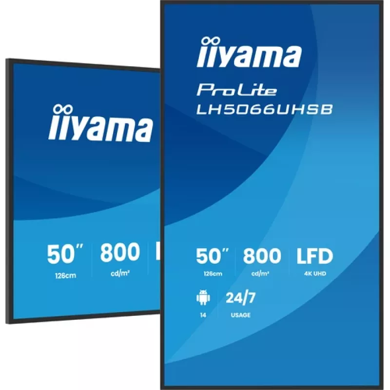 IIYAMA LH5066UHSB-B1AG display digital signage 50 pollici 4K UHD IPS con Android, 2x HDMI, USB-C, 500 cd/m²