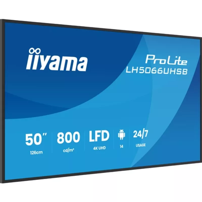 IIYAMA LH5066UHSB-B1AG display digital signage 50 pollici 4K UHD IPS con Android, 2x HDMI, USB-C, 500 cd/m²