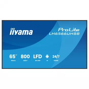 IIYAMA LH6566UHSB-B1AG display Digital Signage 65 pollici 4K UHD con Android 11, 500 cd/m², 2x HDMI, USB-C, DP, WiFi, funzionamento 18/7