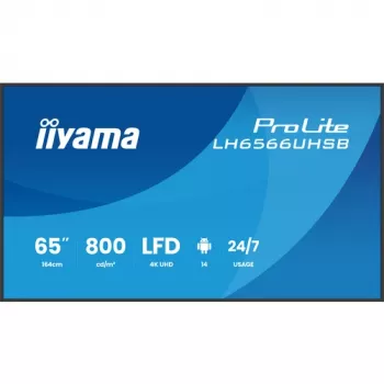 IIYAMA LH6566UHSB-B1AG display Digital Signage 65 pollici 4K UHD con Android 11, 500 cd/m², 2x HDMI, USB-C, DP, WiFi, funzionamento 18/7