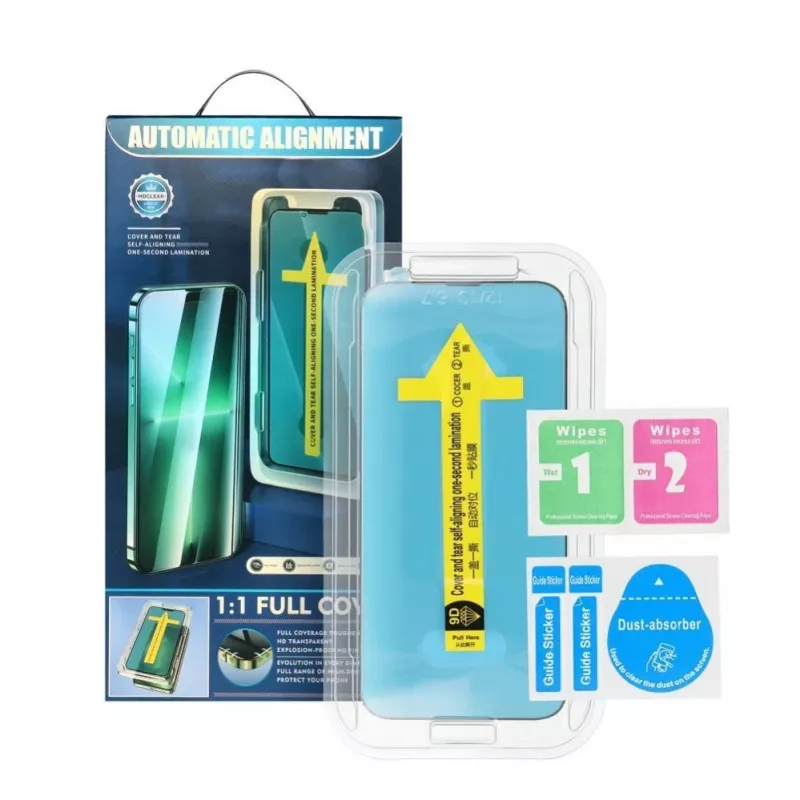 iLike Apple Vetro temperato 5D Full Glue per iPhone 13 / 13 Pro / 14 nero + applicatore