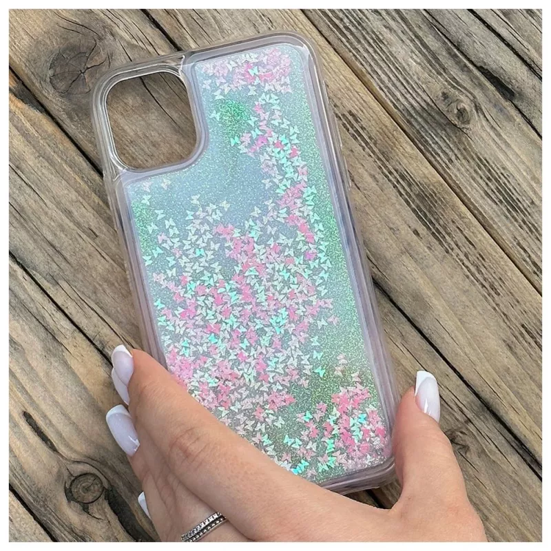 iLike custodia in silicone Water Glitter rosa per Apple iPhone 11