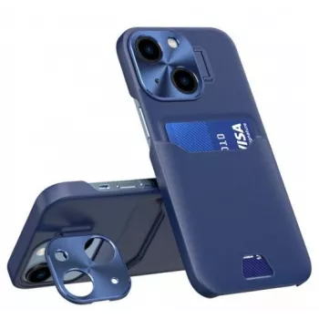 iLike custodia in pelle con stand e porta carte per Apple iPhone 14 blu