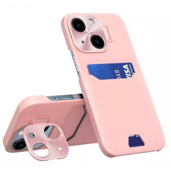 iLike Apple iPhone 14 custodia in pelle con supporto e porta carte rosa