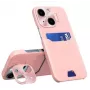 iLike Apple iPhone 14 custodia in pelle con supporto e porta carte rosa