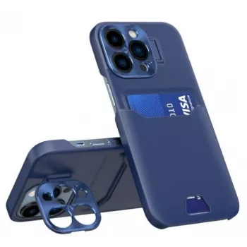 iLike Apple iPhone 14 Pro cover in pelle con supporto e portacarte blu