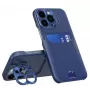 iLike Apple iPhone 14 Pro cover in pelle con supporto e portacarte blu