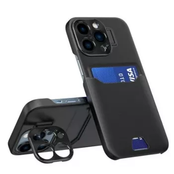 iLike Custodia cover in pelle con supporto e porta carte per Apple iPhone 14 Pro nera