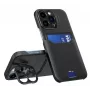 iLike Custodia cover in pelle con supporto e porta carte per Apple iPhone 14 Pro nera