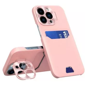 iLike Custodia con porta carte e supporto per Apple iPhone 14 Pro Max, custodia a supporto in pelle, rosa