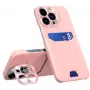 iLike Custodia con porta carte e supporto per Apple iPhone 14 Pro Max, custodia a supporto in pelle, rosa