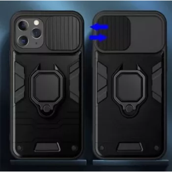 iLike Apple iPhone 14 Pro Max Custodia Ring Lens nera - Custodia protettiva ibrida con anello integrato, protezione lente fotocamera, ammortizzazione urti, compatibile con ricarica wireless