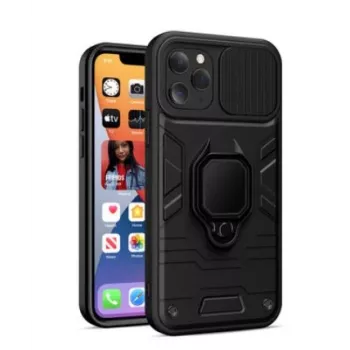 iLike Apple iPhone 14 Pro Max Custodia Ring Lens nera - Custodia protettiva ibrida con anello integrato, protezione lente fotocamera, ammortizzazione urti, compatibile con ricarica wireless