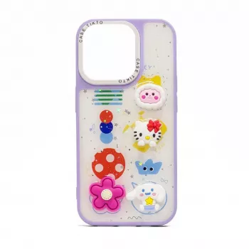 iLike Apple iPhone 15 Pro Cover in resina Cartoon viola