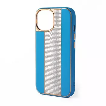 iLike Apple iPhone 15 Pro Max Custodia in Pelle con Diamanti Blu