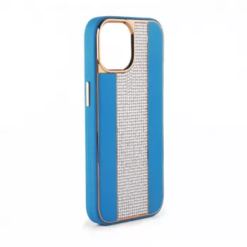 iLike Apple iPhone 15 Pro Max Custodia in Pelle con Diamanti Blu