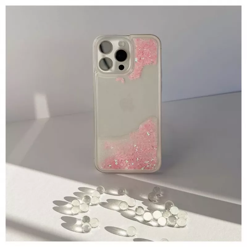 iLike Apple iPhone 15 Pro Max Custodia in silicone Water Glitter rosa