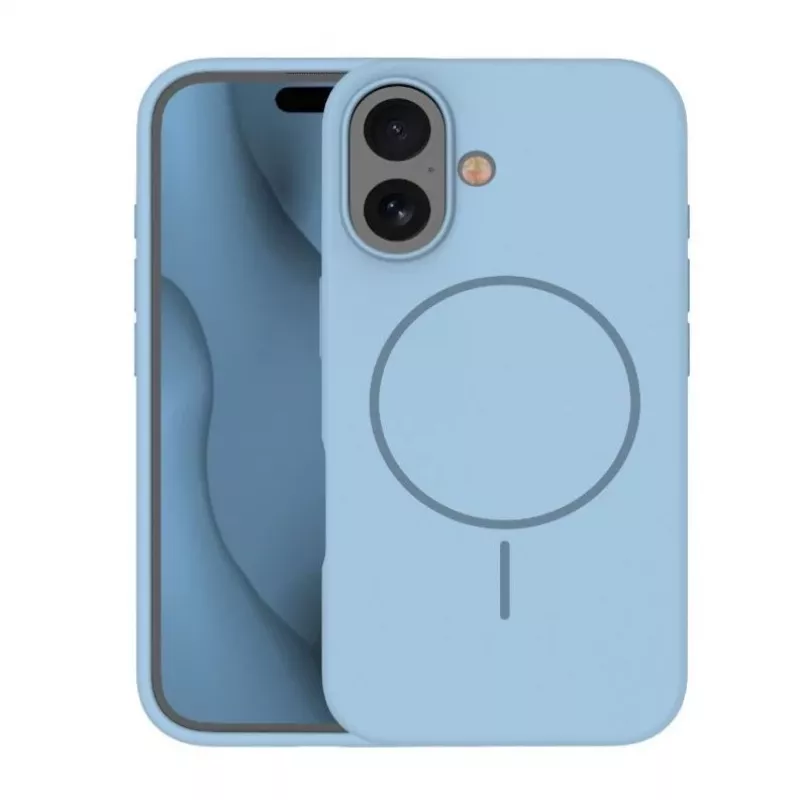 iLike custodia in silicone Soft Touch con MagSafe per Apple iPhone 16 azzurro