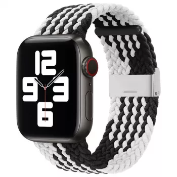 iLike Apple Watch 38/40/41mm Cinturino in tessuto intrecciato nero bianco