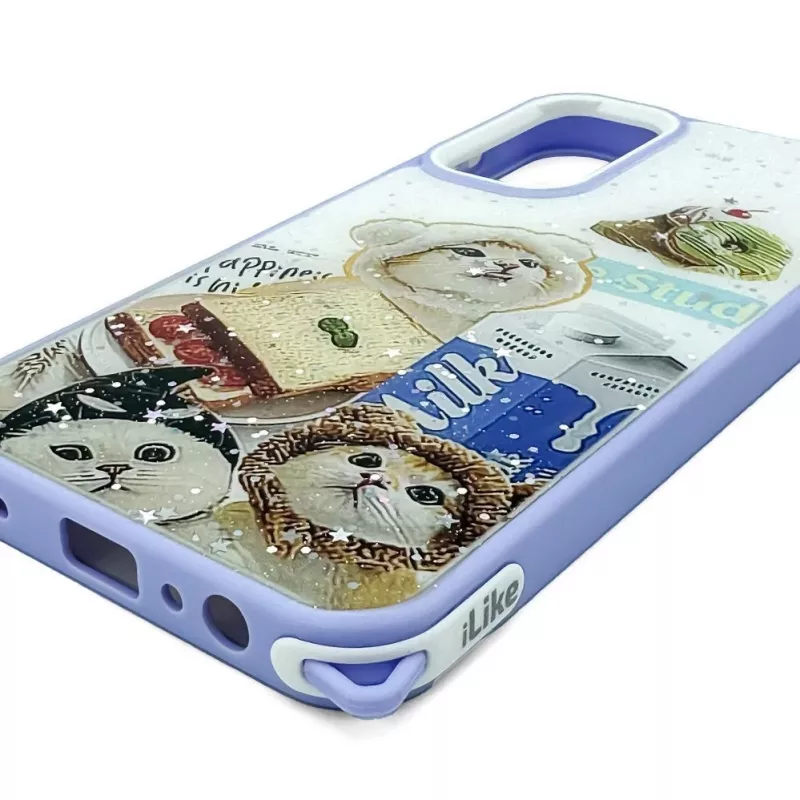 iLike Samsung Galaxy A15 Cover in resina cartoon viola bianco
