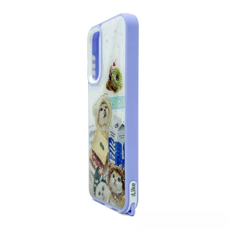iLike Samsung Galaxy A15 Cover in resina cartoon viola bianco