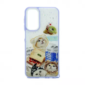 iLike Samsung Galaxy A15 Cover in resina cartoon viola bianco