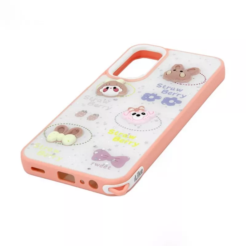 iLike Samsung Galaxy A15 Cover in resina cartoon bianco rosa