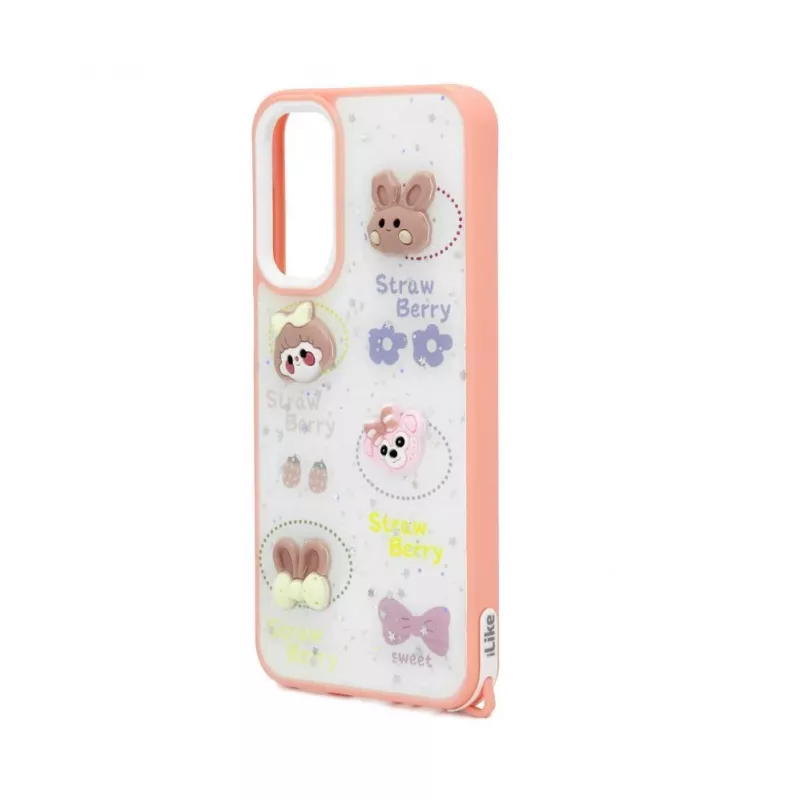 iLike Samsung Galaxy A15 Cover in resina cartoon bianco rosa