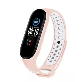 iLike Cinturino in Silicone per Xiaomi Mi Band 5 Dots Rosa Bianco