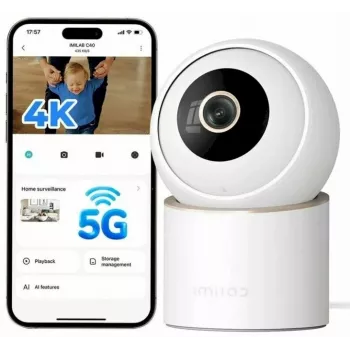 IMILAB C40 Telecamera di sicurezza per la casa, 2.5K QHD, rotazione 360°, visione notturna, bianca
