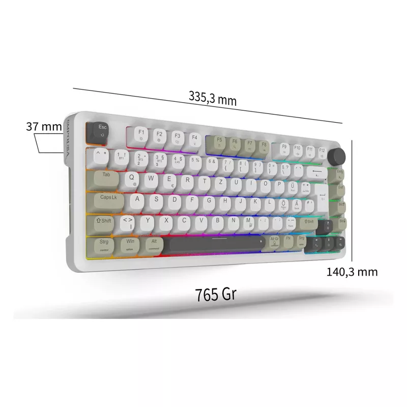 INCA tastiera gaming RGB GraySwitch USB-C/BT 2,00 m bianco (IKG-455)