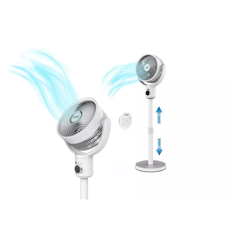 INCA IAF-01B ventilatore a piantana con batteria, motore BLDC, 5 velocità, display LED, bianco