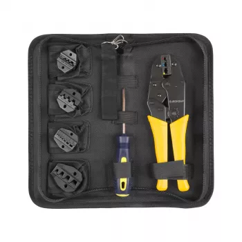 INNE Pinza crimpatrice con ganasce intercambiabili set E6110, cricchetto, 5 coppie di ganasce, 0,5-16 mm², valigetta