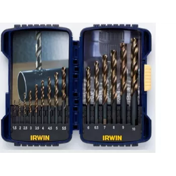 IRWIN TURBOMAX PRO Set da 15 punte elicoidali HSS, 1,5–10 mm, DIN 338, affilatura a croce, metallo/legno/plastica