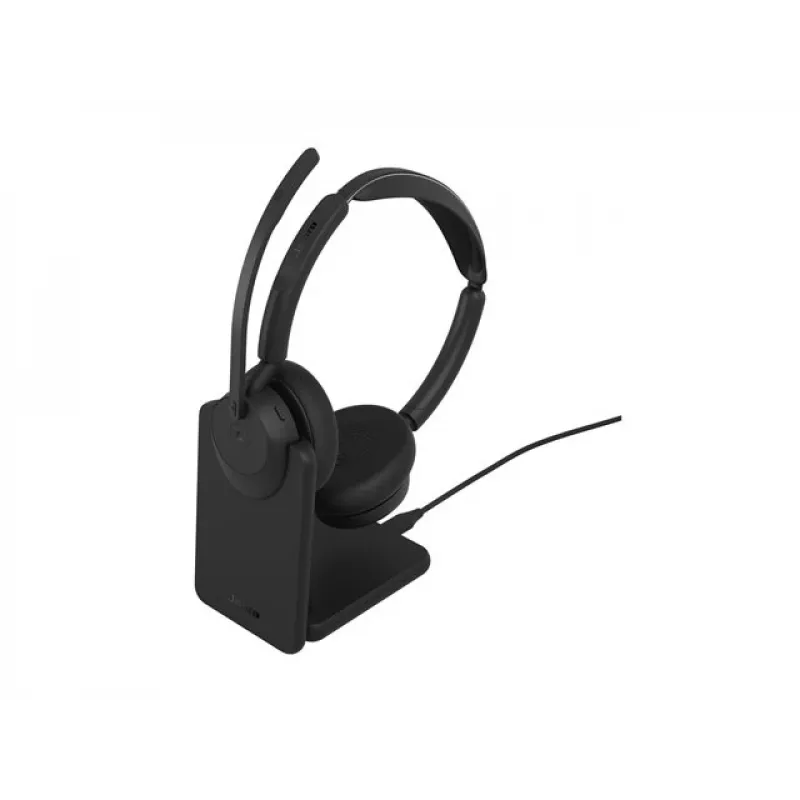 Jabra Evolve3 45 MS Stereo cuffie con microfono, Link 390c, base di ricarica, nero
