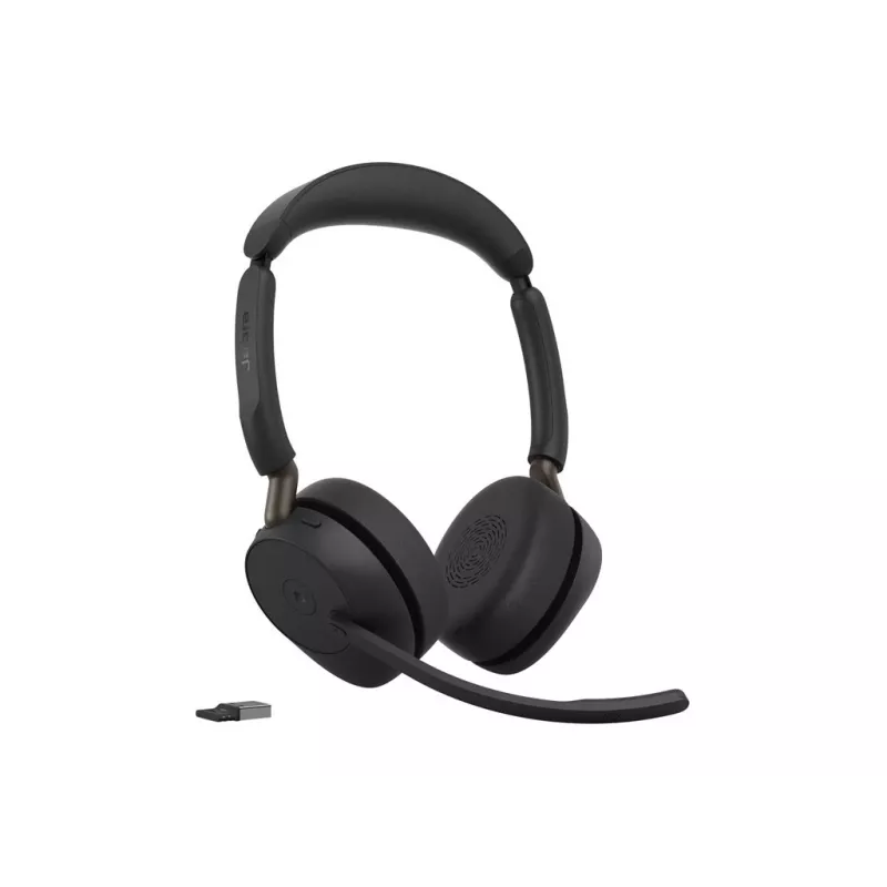 Jabra Evolve3 65 Stereo Link 390a MS headset on-ear wireless con Bluetooth e adattatore USB-A, ottimizzato per Microsoft Teams, nero