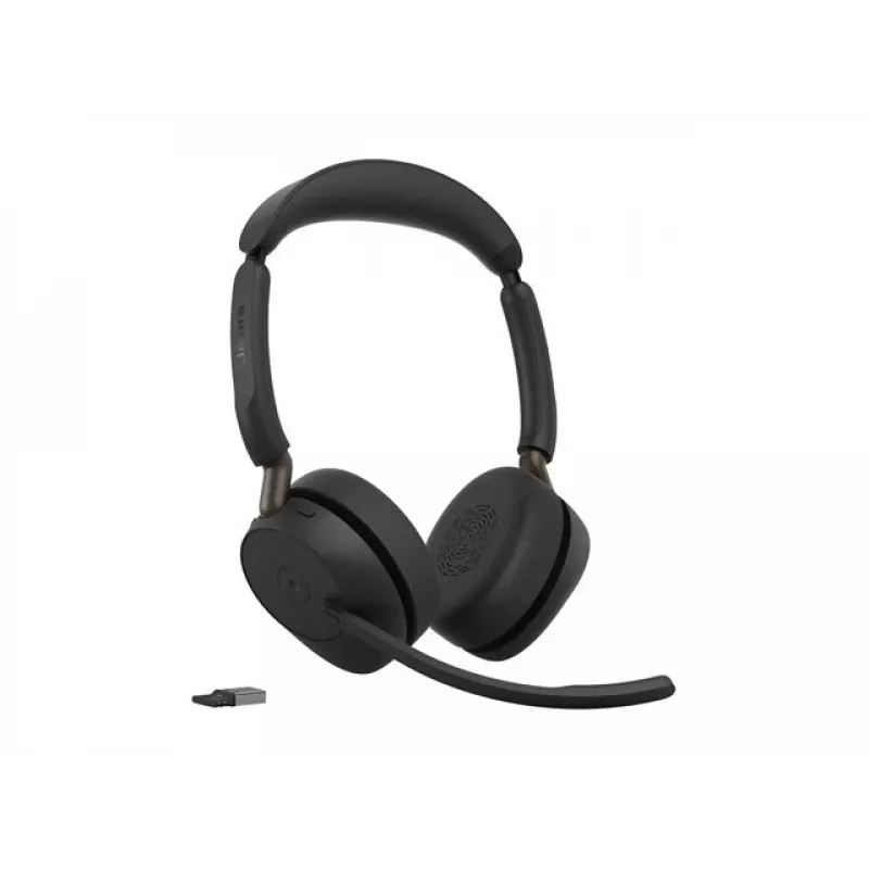 Jabra Evolve3 65 headset Bluetooth wireless stereo con adattatore Link 390a USB-A e base di ricarica – certificato Microsoft Teams, on-ear, microfono con cancellazione del rumore, batteria 37h